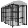 Outdoor Dog Kennel with Roof 118.1"x59.1"x82.7" - Black