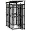 Outdoor Dog Kennel with Roof Steel 19.8 ftÂ² - Black