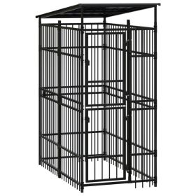 Outdoor Dog Kennel with Roof Steel 19.8 ftÂ² - Black
