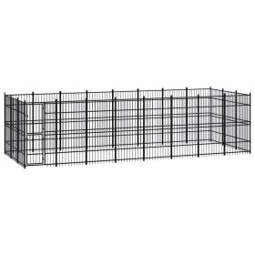 Outdoor Dog Kennel Steel 238.1 ftÂ² - Black