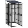 Outdoor Dog Kennel with Roof Steel 19.8 ftÂ² - Black
