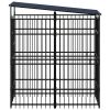 Outdoor Dog Kennel with Roof Steel 19.8 ftÂ² - Black