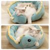 Cartoon Animals Shape Cute  Duck Cat Bed With Summer Mat Round Cat House Kennel Cushion Four Seasons Universal  - Green Dinosaur - M 40x35 cm