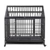 Heavy-Duty Metal Dog Kennel, Pet Cage Crate with Openable Pointed Top and Front Door, 4 Wheels, 42.5"L x 28.3"W x 44"H - black