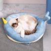Cartoon Animals Shape Cute  Duck Cat Bed With Summer Mat Round Cat House Kennel Cushion Four Seasons Universal  - Blue Whale - M 40x35 cm